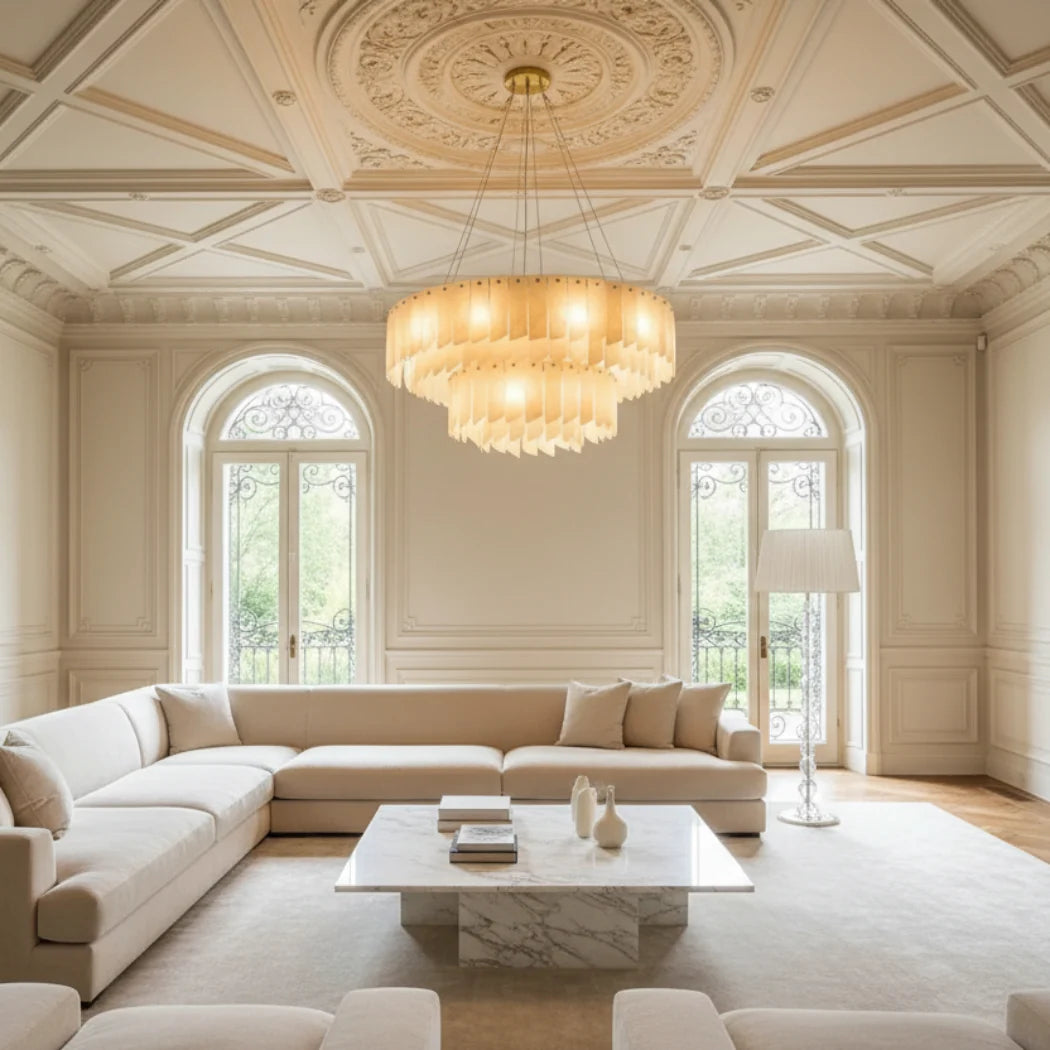Snowflake Gypsum Waterfall-Style Double-Tier Chandelier — Pamlamp