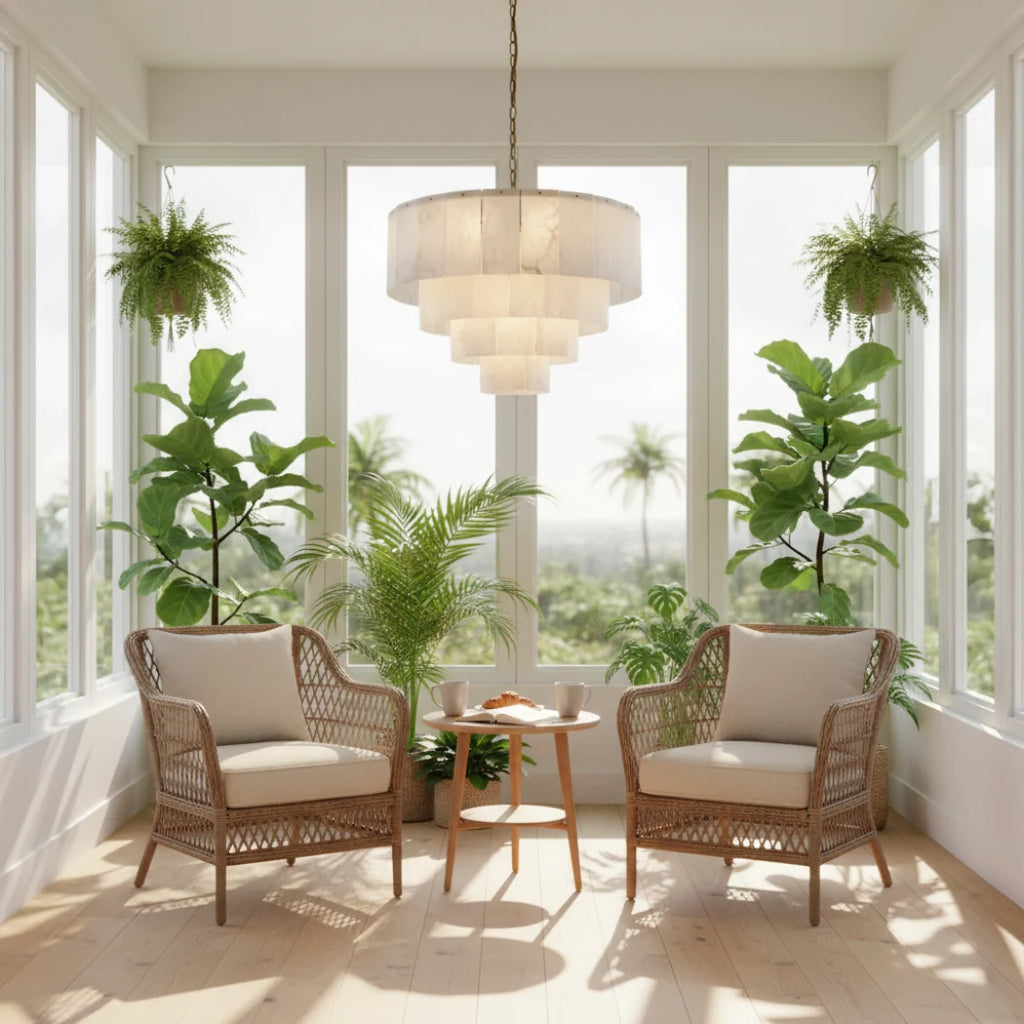 Alaric Alabaster Multi-Layer Round Chandelier — Pamlamp