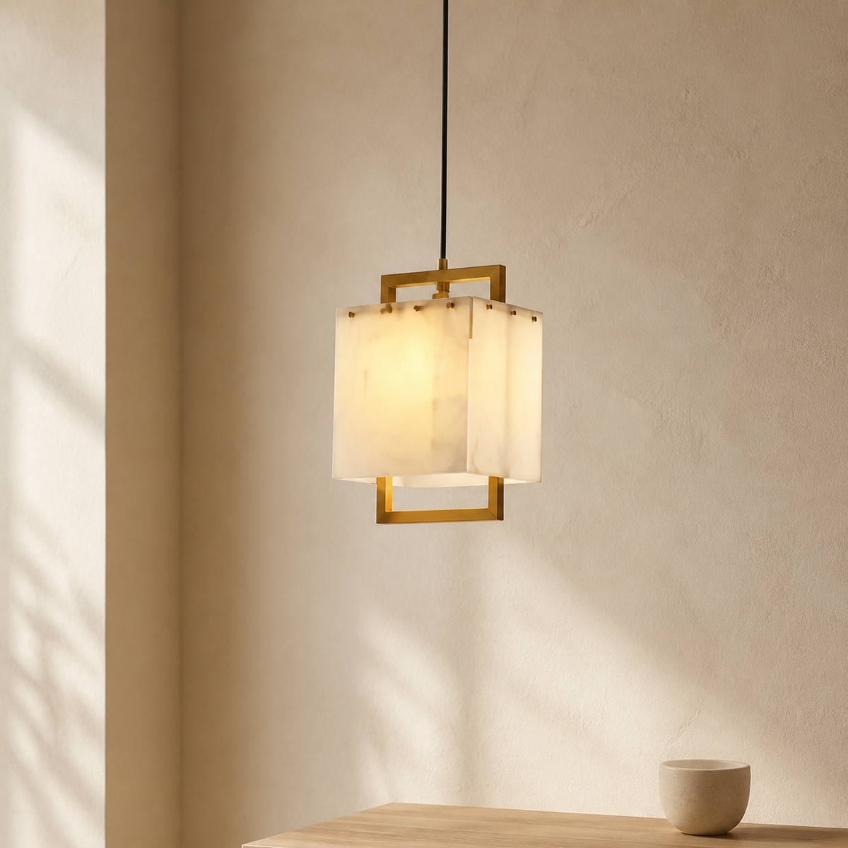 Adina Natural Marble Pendant in a warm neutral Pamlamp interior