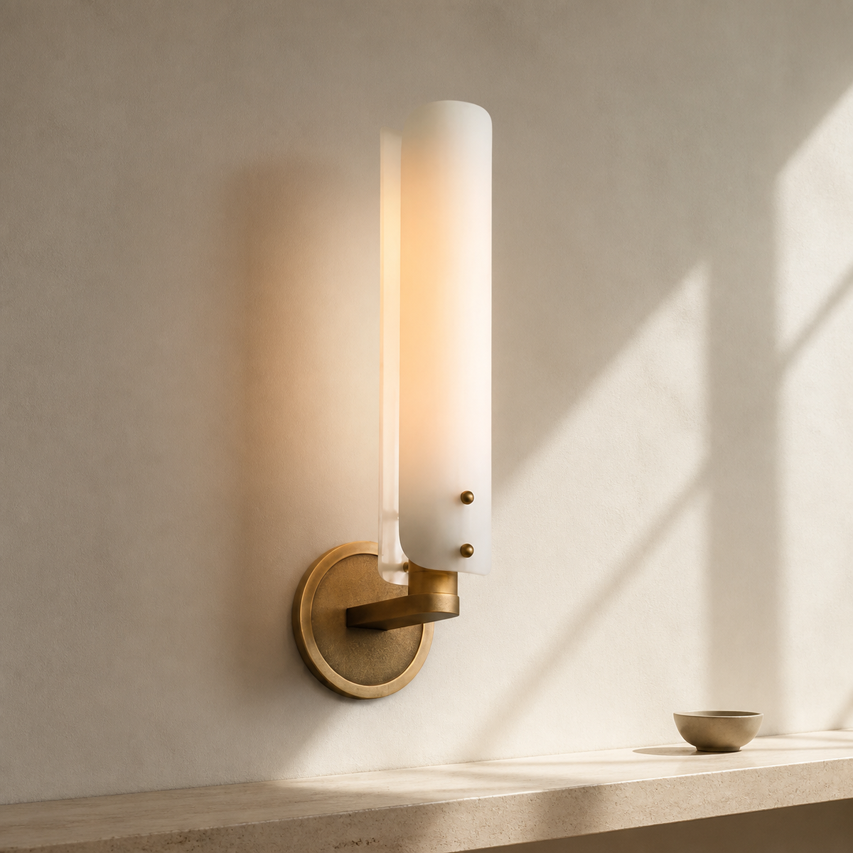Alan Glass Sconce, Wall Lamps for Bedroom in a warm neutral Pamlamp interior