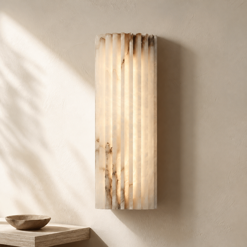 Alvia Alabaster Wall Light in a warm neutral Pamlamp interior