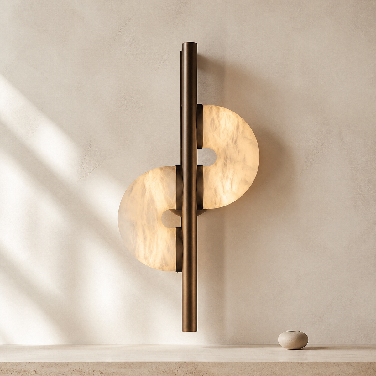 Della Alabaster Global Wall Light, Bedroom Wall Light in a warm neutral Pamlamp interior