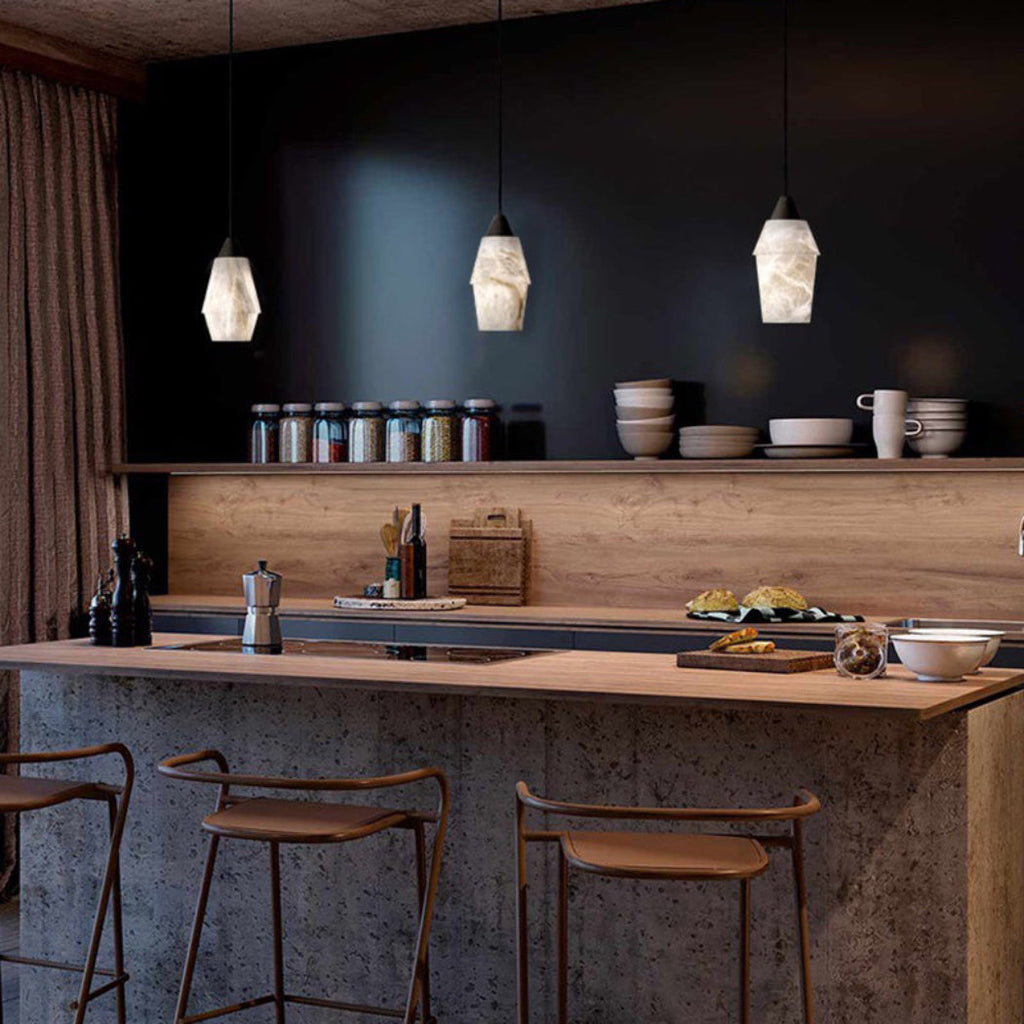 Emilia Alabaster Pendant Lighting Over Dining Table — Pamlamp
