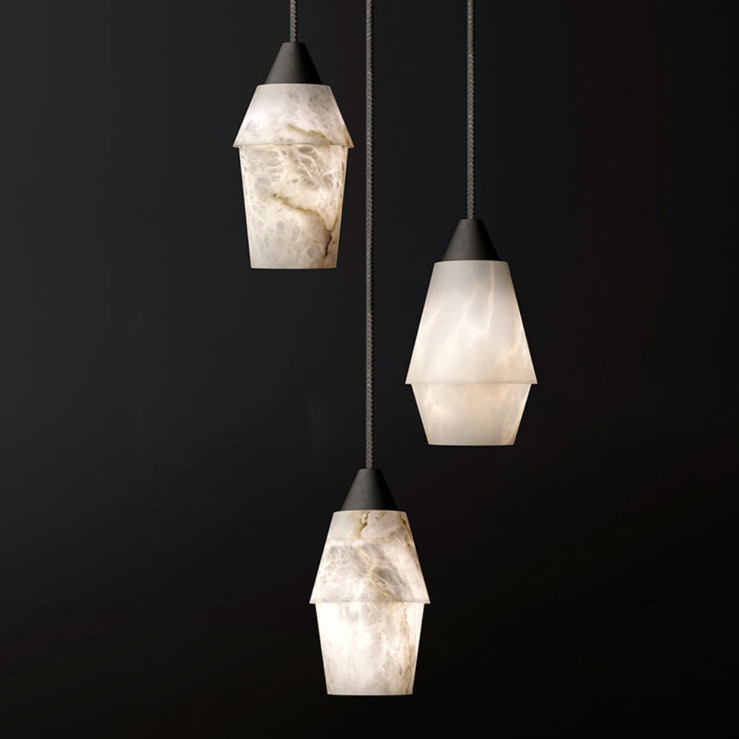 Emilia Alabaster Pendant Lighting Over Dining Table — Pamlamp