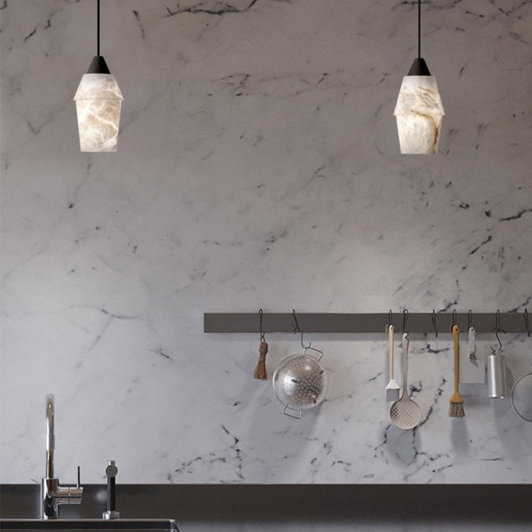 Emilia Alabaster Pendant Lighting Over Dining Table — Pamlamp