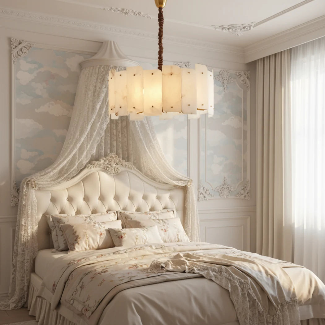 Alabaster Lorry Round Copper Chandelier — Pamlamp