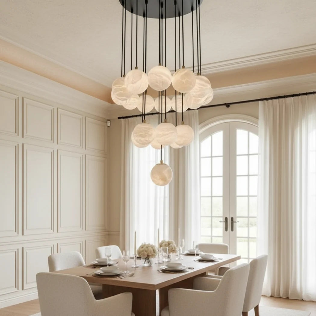 Small Alabaster Cluster Globes Ceiling Pendant Light For High Ceiling — Pamlamp