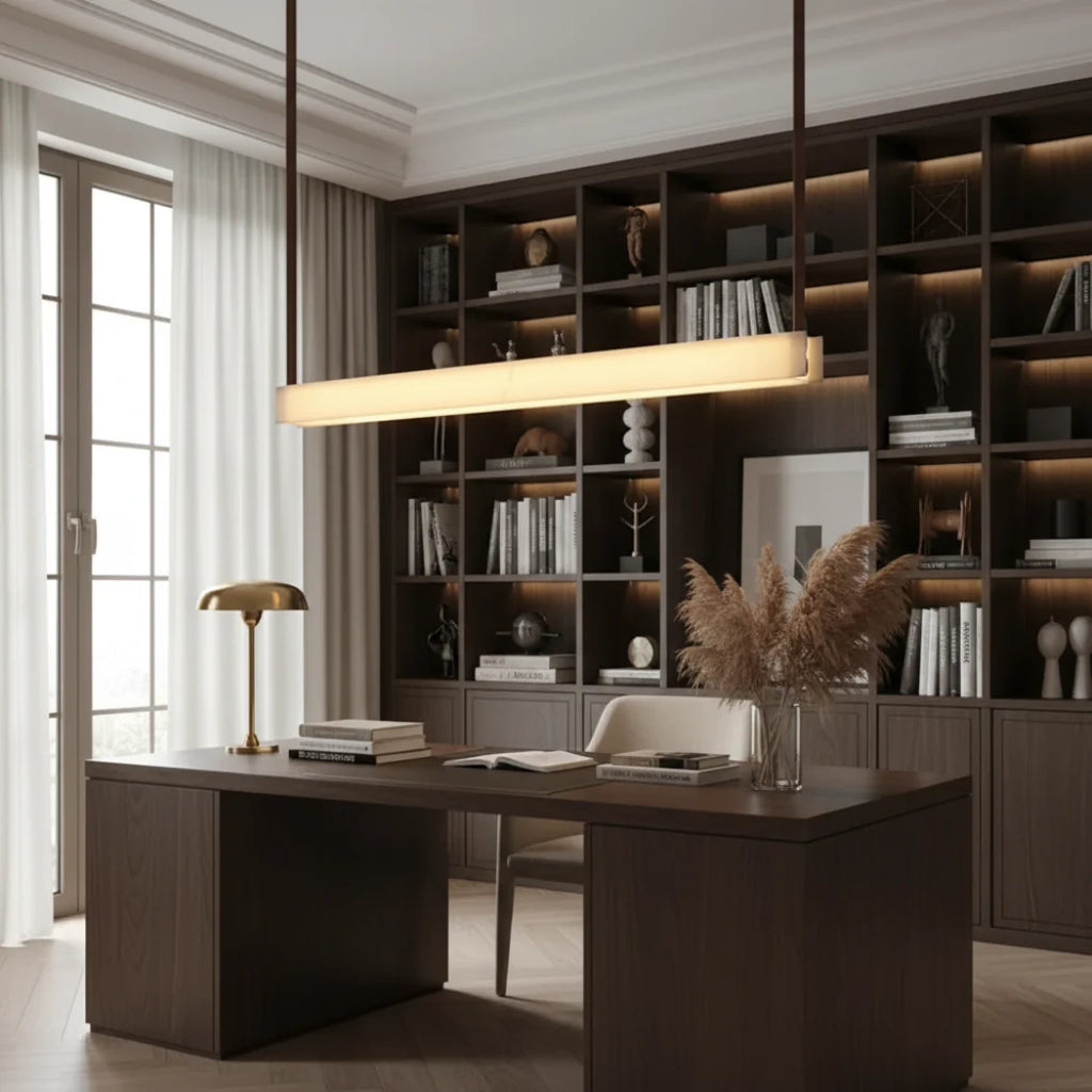 TERRA Linear Alabaster Pendant with Leather — Pamlamp