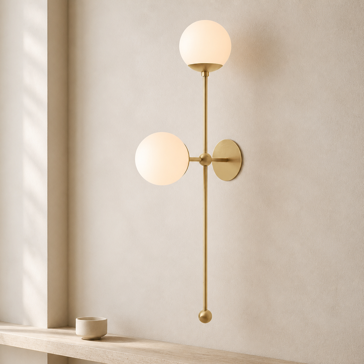 Modere Cirque Modern Grand Sconce in a warm neutral Pamlamp interior