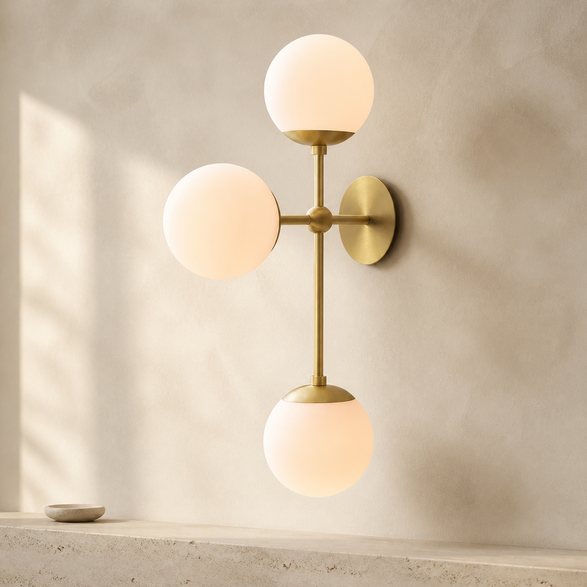Modere Cirque ModernTriple Sconce in a warm neutral Pamlamp interior