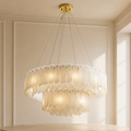 Snowflake Gypsum Waterfall-Style Double-Tier Chandelier in a warm neutral Pamlamp interior