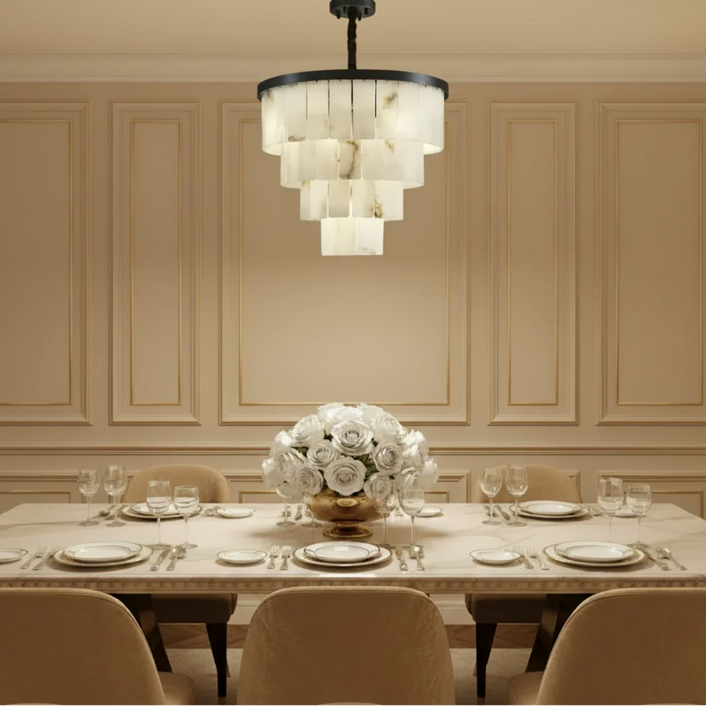 Luxurious Tiered Alabaster Chandelier — Pamlamp