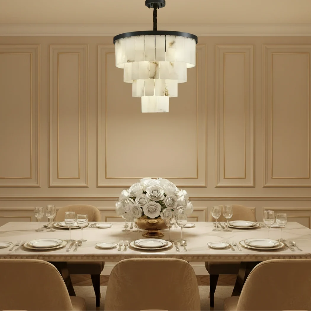 Luxurious Tiered Alabaster Chandelier — Pamlamp