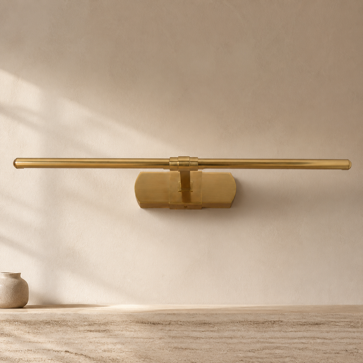 Vivaround Modern Brass Picture Vanity Light 24" in a warm neutral Pamlamp interior